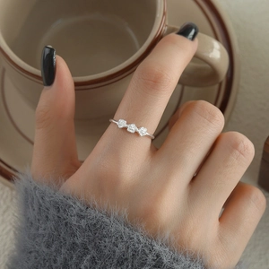 Minimalist S925 sterling silver adjustable ring with three small plum blossom flowers