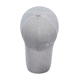 Light gray breathable mesh sports baseball cap with long brim and white Sport embroidery
