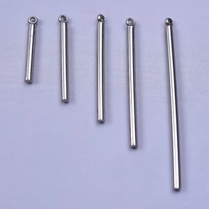 Polished silver stainless steel cylindrical bar pendants in five various lengths