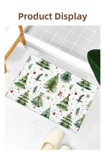 Detail of Christmas tree pattern on non-slip absorbent indoor mat for festive decor