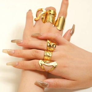 Western High Sense Stainless Steel Irregular Geometric Open Rings For Women Adjustable Gold Plated Minimalist Finger Jewelry