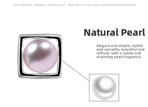 Detailed view of square silver earrings featuring lavender natural freshwater pearls