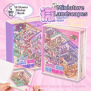 Detailed 18-sheet 3D miniature scene sticker book with cute pink lifestyle illustrations