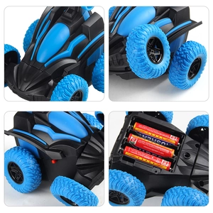 Voiture télécommandée de cascade bleue et noire pour garçons avec rotation à 360 degrés