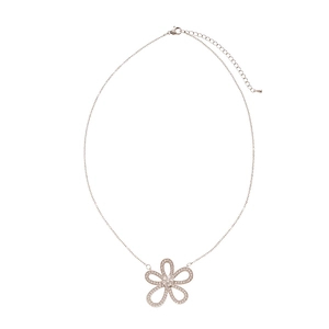 Minimalist silver flower necklace with hollow petals and zircon crystal accents