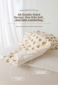 Detailed view of baby stroller liner with 3D minky fabric and brown bear pattern cotton