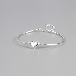 S925 Sterling Silver Heart Pendant Bracelet For Women Minimalist Design Bangle Bracelet Korean Style Hand Jewelry Gift