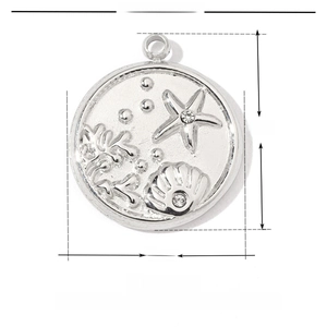 Pendentif océan en acier inoxydable argenté avec étoile de mer et strass, taille 17x15mm