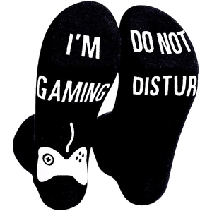 Funny black gaming socks with I'M GAMING and DO NOT DISTURB text for video game lovers