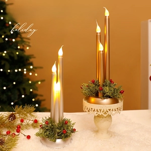 Three-tier Christmas LED electronic candle light with golden and silver metal finish