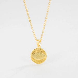 Evil Eye Pendant Necklace 925 Sterling Silver 18K Gold Plated Relief Embossed Retro Trendy Minimalist Jewelry For Women