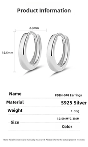 Technical specifications for S925 silver hoop earrings featuring weight and size dimensions