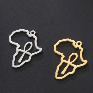 18K gold and silver stainless steel Africa map pendants with Ankh cross symbol set