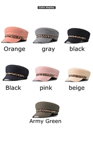 Color display of cadet caps in various shades featuring stylish leopard print straps