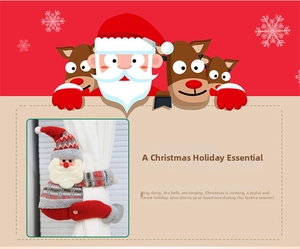 Detail view of knitted Santa Claus curtain buckle with striped hat and white beard