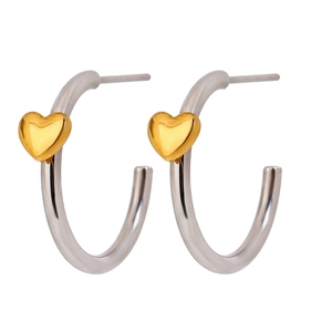 Boucles D'oreilles Créoles Coeur En Acier Inoxydable Bicolore Plaqué Or Et Argent Forme C Bijoux Minimalistes Pour Femmes