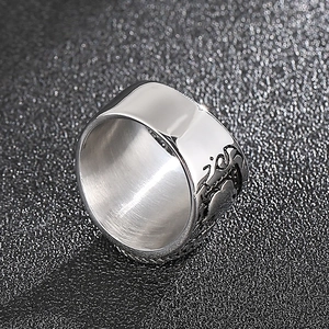Retro stainless steel cross ring for men with embossed patterns and silver finish