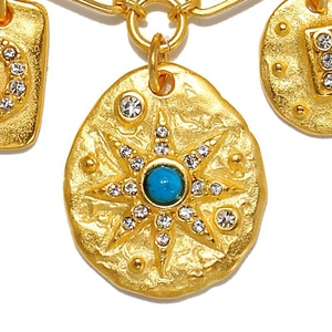 Pendentif soleil en acier plaqué or 18K avec pierre bleue et cristaux