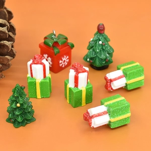 Miniature Christmas resin trees and gift boxes for DIY micro landscape decor