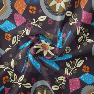 Detailed view of bohemian mandala tapestry fabric showing purple ethnic patterns and texture
