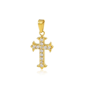 Minimalist gold cross pendant featuring sparkling micro-paved cubic zirconia crystals