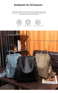 Three colors of faux leather backpacks with litchi texture and metal zipper hardware