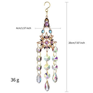 Detailed size specifications for the gold crystal sun catcher with colorful beads