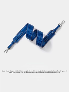 Blue crocodile pattern wide shoulder strap with silver buckle and adjustable length