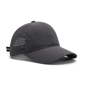Dark grey breathable mesh baseball cap with laser-cut holes for outdoor sports and sun protection