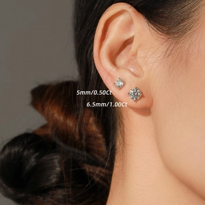 Classic S925 sterling silver four-prong 1.0ct round moissanite stud earrings for women