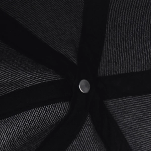 Detail of the internal reinforced stitching and metal rivets inside the baseball cap
