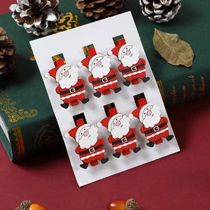 Set of 6 Christmas Santa Claus wooden clips for festive party and gift decorations