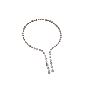 Adjustable silver choker necklace with cubic zirconia water drop tassel pendants