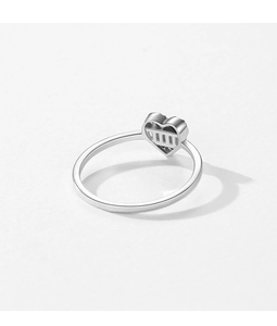 Close-up of S925 sterling silver heart ring with sparkling pave cubic zirconia setting