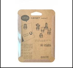 3D cactus fridge magnets in eco-friendly packaging with Kraft card and transparent shell