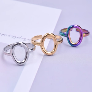 Adjustable hollow geometric titanium steel rings in gold, silver and rainbow finishes