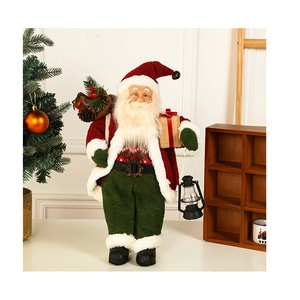 Standing Santa Claus doll with lantern and gift bag by a Christmas tree home decor
