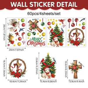 Set de pegatinas de pared navideñas con cordero y árbol con detalles de tamaño precisos