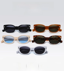 Detailed collection of cat eye sunglasses in various colors with metal hinge details