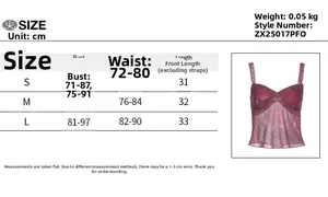 Tableau détaillé des tailles pour crop top à fleurs avec mesures buste, taille et longueur