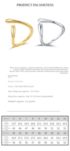 Detailed size chart for the S925 sterling silver U-shaped adjustable open ring jewelry