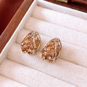 Orecchini A Cerchio A Forma Di U Vintage French Luxury In Rame Con Strass In Cristallo Champagne Per Donna Accessorio Elegante