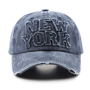 Vintage washed blue New York embroidery baseball cap for outdoor sports and casual wear