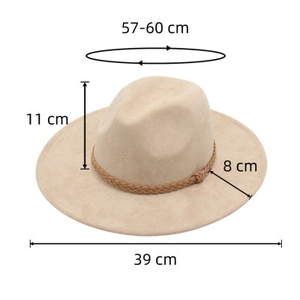 Detailed size guide for wide brim fedora hat with brim width and head circumference