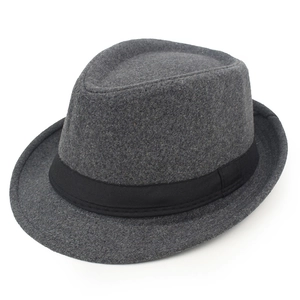 Chapeau fedora classique en laine grise pour hommes avec ruban noir et style vintage chic