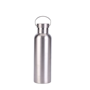 Sleek 304 stainless steel vacuum insulated sports bottle with portable metal ring handle