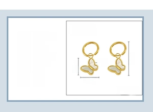 Detail view of 18K gold plated stainless steel butterfly earrings with white shell inlay
