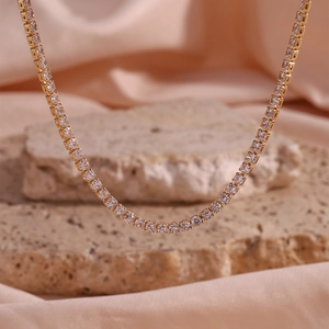 Fashion Copper Rhinestone Tennis Necklace For Women Elegant Minimalist Micro Pave Chain Necklace Trendy Commute Jewelry