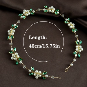 Detail showing bridal hair vine with pearls, crystals and 40cm length measurement