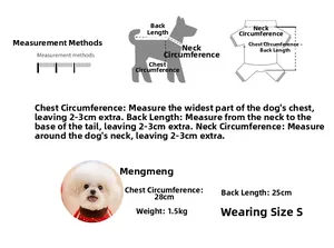 Detailed pet size guide for dog sweaters with measurement instructions and model reference